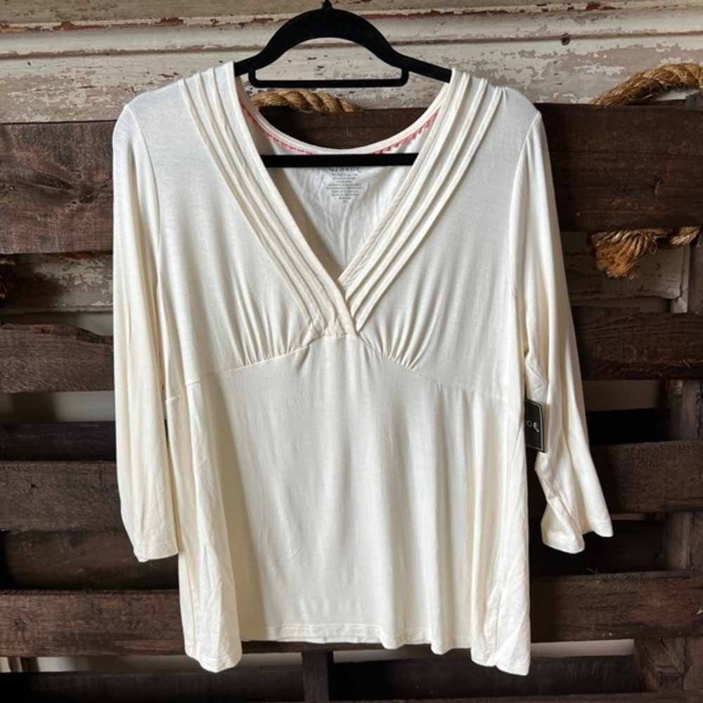 🟤NEW GEORGE Crossover V-neck 3/4 Sleeve Top in Vanilla Dream XL